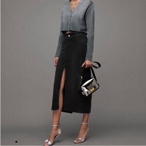 Elegant All Saint Black Denim Midi Skirt Size XS